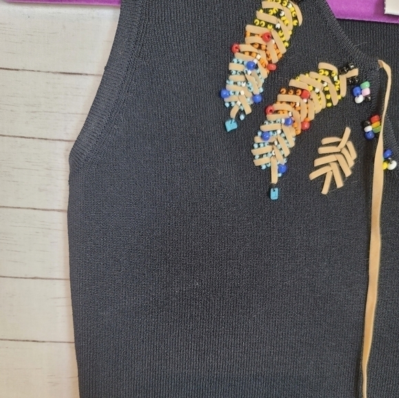 JOSEPH. A VINTAGE BEADED FEATHER DESIGN TANK TOP, SZ MEDIUM - Picture 8 of 10